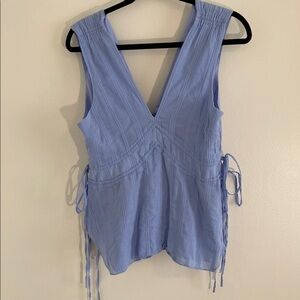 Derek Lam 10 Crosby Light Blue V Neck Adjustable Tie Waist Cotton Top Sz 6